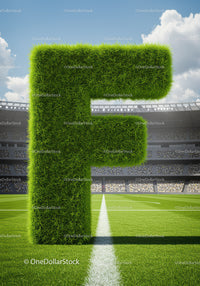 Large Grass Letter F on Soccer Stadium Field