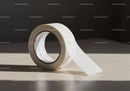 Roll of White Adhesive Tape on Wooden Surface