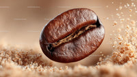Flying Coffee Beans in Motion on a Dark Background