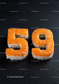 Creative Sushi Rolls Shaped as Numbers Fifty Nine