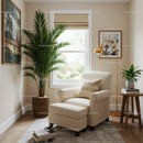Bright Cozy Living Room with Green Plant and Beige Armchair