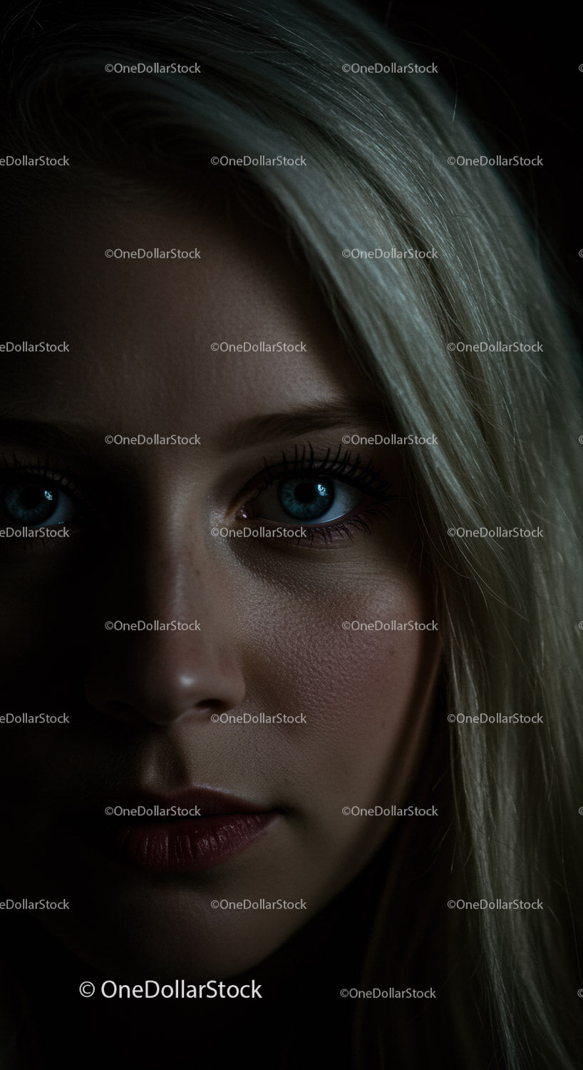 Closeup of thoughtful woman with dark moody lighting