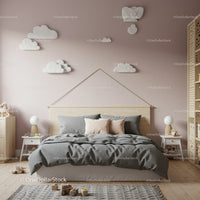 Cozy Modern Bedroom with Cloud Wall Art and Neutral Decor