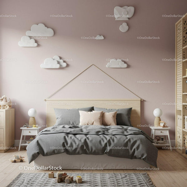 Cozy Modern Bedroom with Cloud Wall Art and Neutral Decor