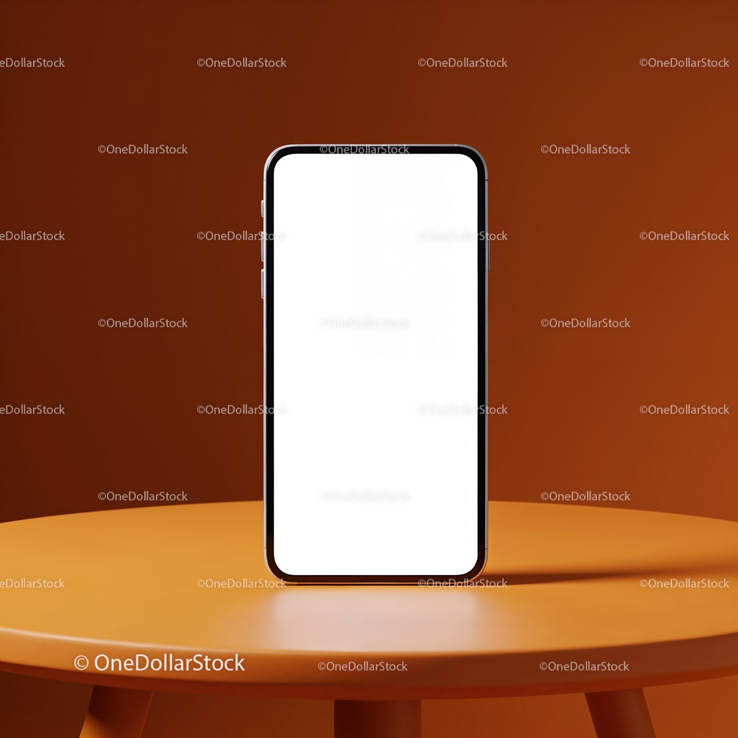 Modern smartphone with blank screen on orange table