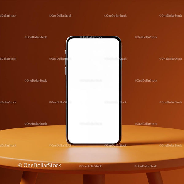 Modern smartphone with blank screen on orange table JPG Mockup Image