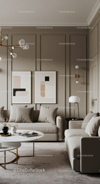 Elegant Contemporary Living Room with Beige Sofa and Wall Art