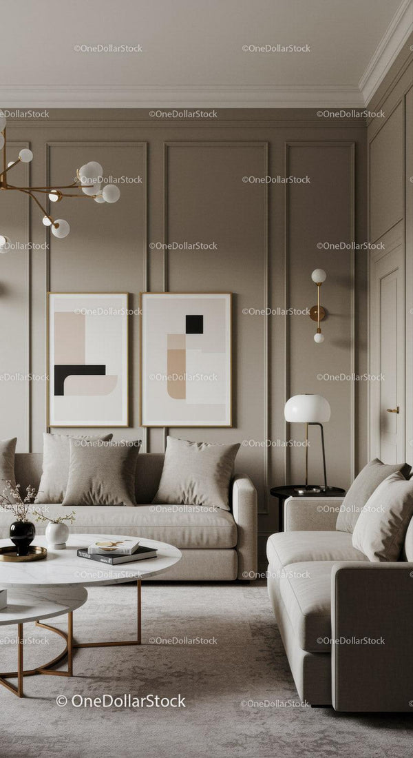 Elegant Contemporary Living Room with Beige Sofa and Wall Art