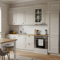 Modern White Kitchen with Wooden Countertop and Stainless Steel Appliances