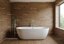 Modern Wooden Bathroom with Freestanding Tub and Natural Light