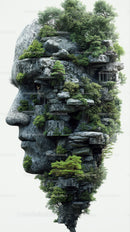Serene Mountain Landscape with Rock Formations and Greenery