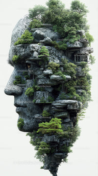 Serene Mountain Landscape with Rock Formations and Greenery