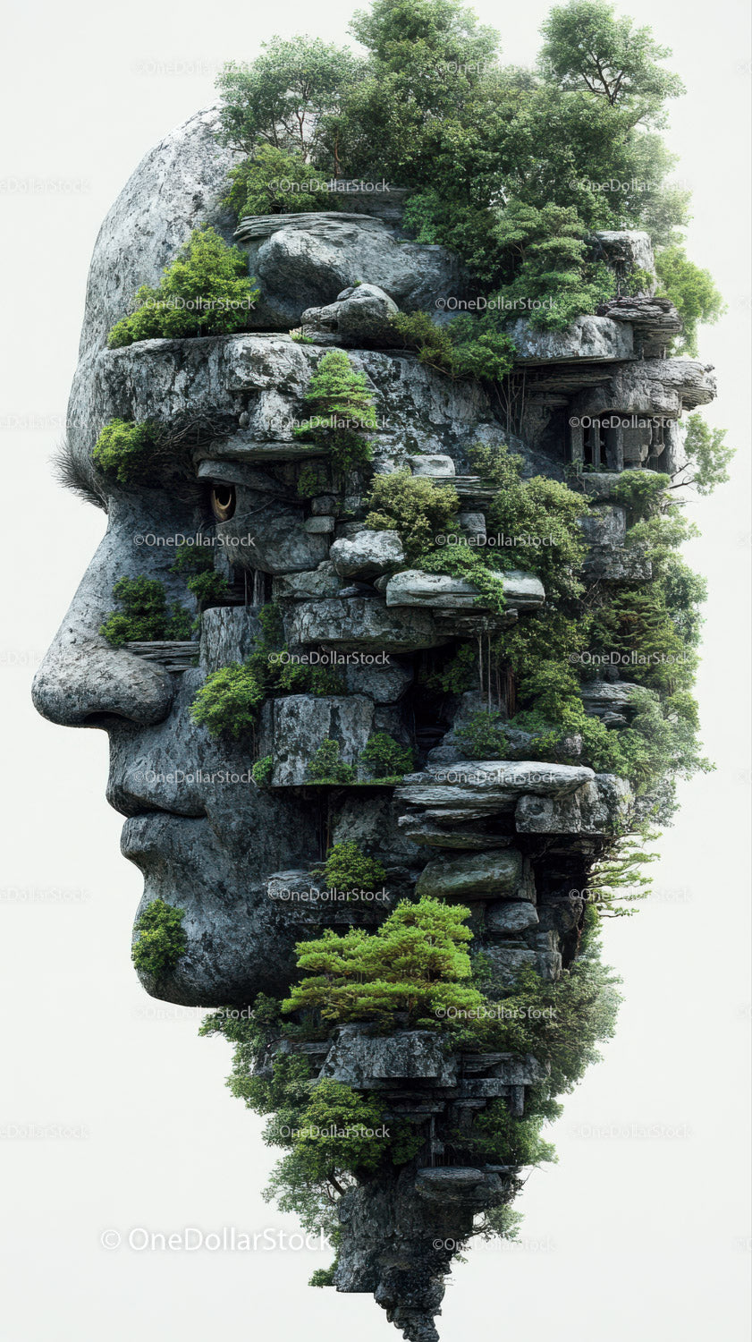 Serene Mountain Landscape with Rock Formations and Greenery