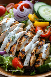 Grilled Chicken Salad with Fresh Vegetables and Herb Dressing