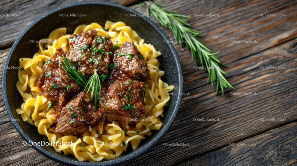 Hearty Beef Stew over Pasta with Fresh Herb Garnish
