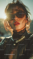 Stylish Woman in Sunglasses Against a Sunlit Background