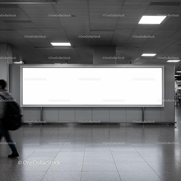Empty illuminated billboard in modern indoor public space JPG Mockup Image