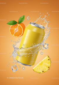 Refreshing Yellow Beverage Can with Citrus and Pineapple Splash