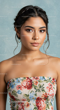 Portrait of a Beautiful Woman Wearing a Floral Summer Dress