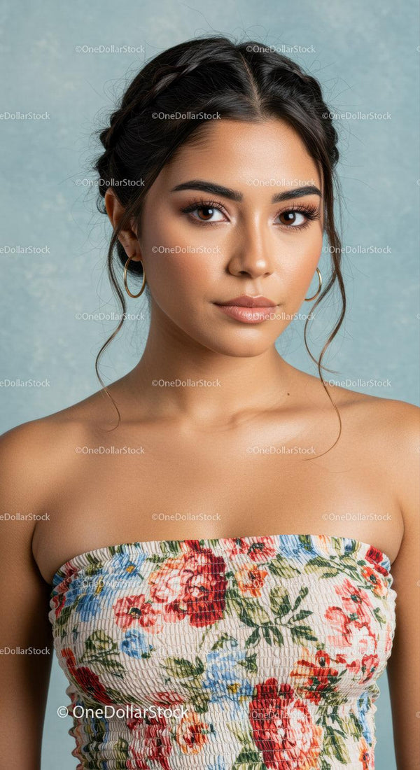 Portrait of a Beautiful Woman Wearing a Floral Summer Dress