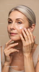 Elegant Mature Woman Applying Facial Moisturizer for Youthful Skin