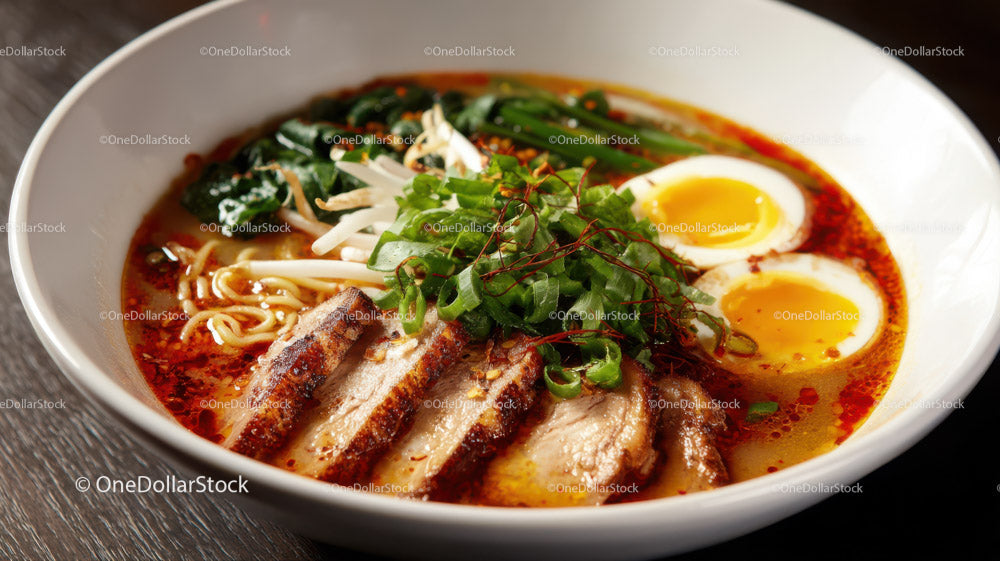Gourmet Ramen with Pork and Soft-Boiled Eggs in Rich Broth