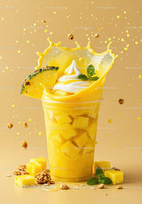 Refreshing pineapple smoothie with creamy topping splash
