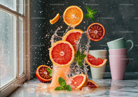 Fresh citrus splash with grapefruit and mint leaves