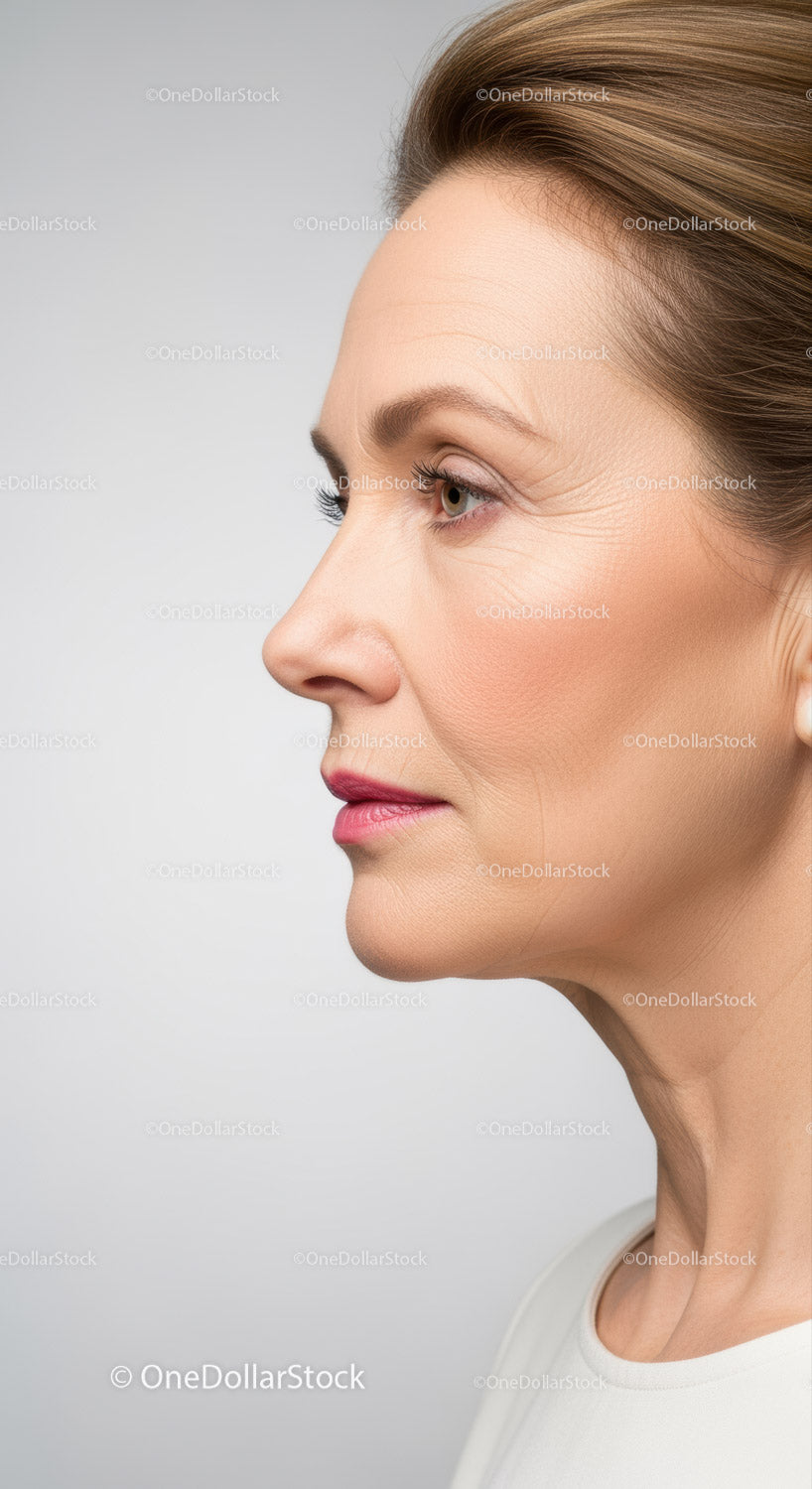 Elegant Mature Woman Profile for Beauty and Skincare Advertising