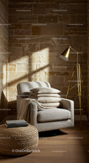 Cozy reading nook with armchair and vintage lamp