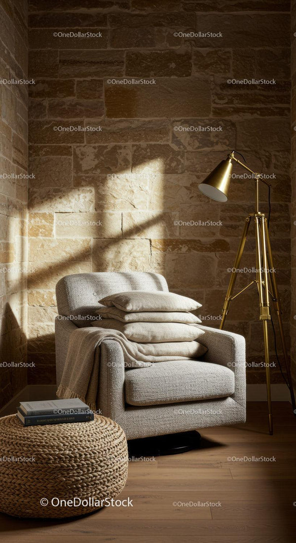 Cozy reading nook with armchair and vintage lamp