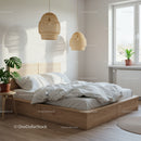 Cozy modern bedroom with natural wood and plants