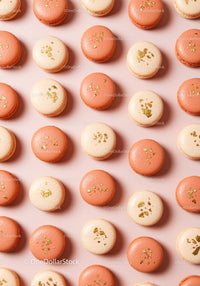 Pattern of Chocolate and Vanilla Macarons with Gold Leaf