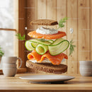 Deconstructed smoked salmon sandwich with fresh vegetables