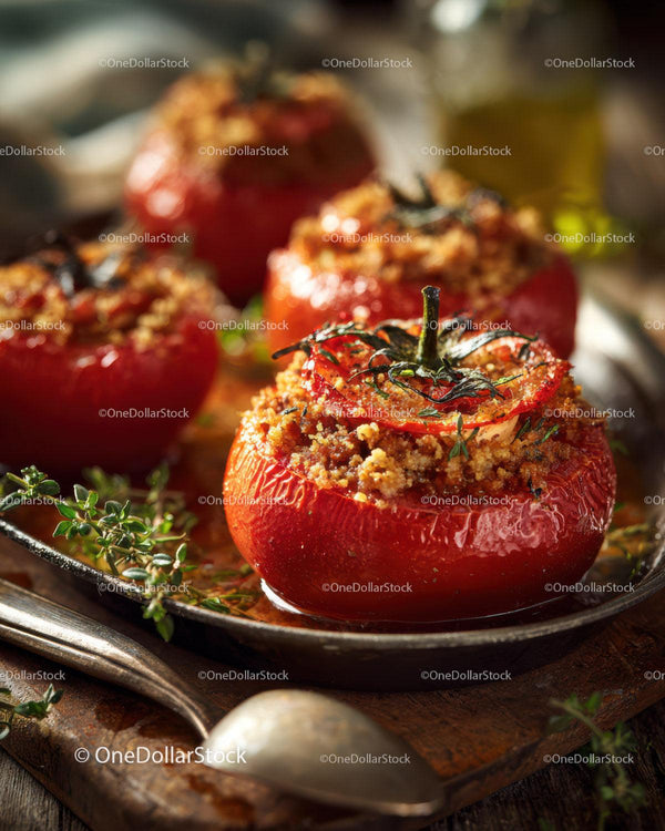 Stuffed Baked Cherry Tomatoes with Breadcrumbs and Fresh Herbs