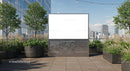 Urban rooftop with blank advertising board and greenery