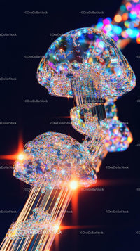 Futuristic Bioluminescent Mushrooms with Colorful Light Effects