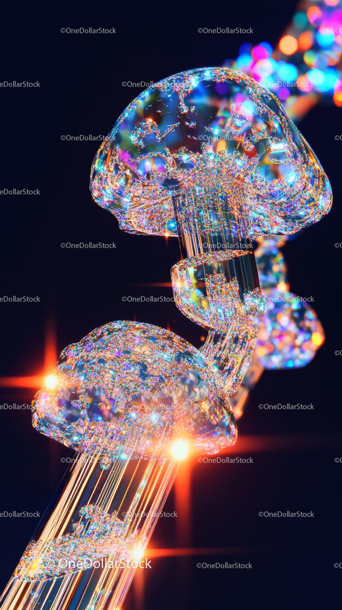 Futuristic Bioluminescent Mushrooms with Colorful Light Effects