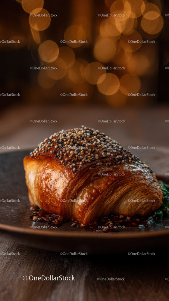 Złoty Croissant z posypką i polewą