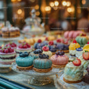 Colorful Mini Cakes and Pastries on Elegant Pastry Display