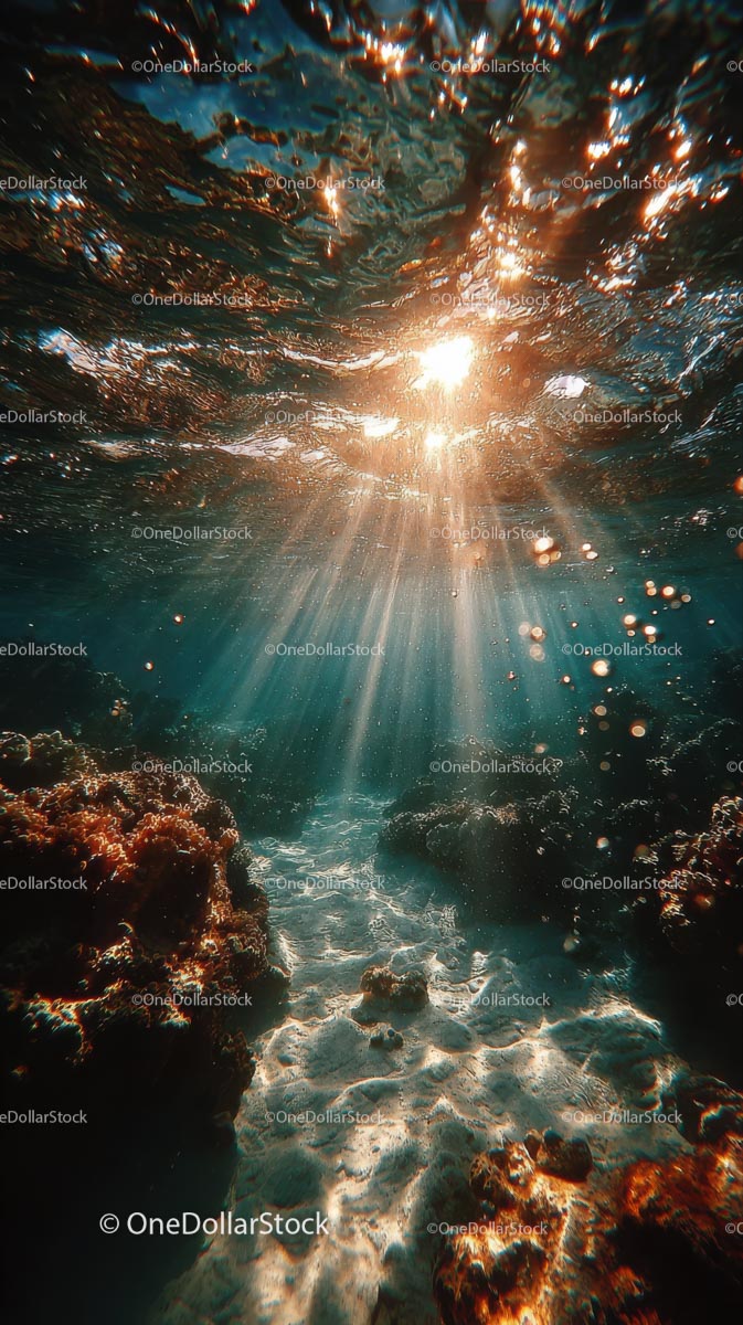 Enchanting Underwater Scene with Sunlight and Bubbles