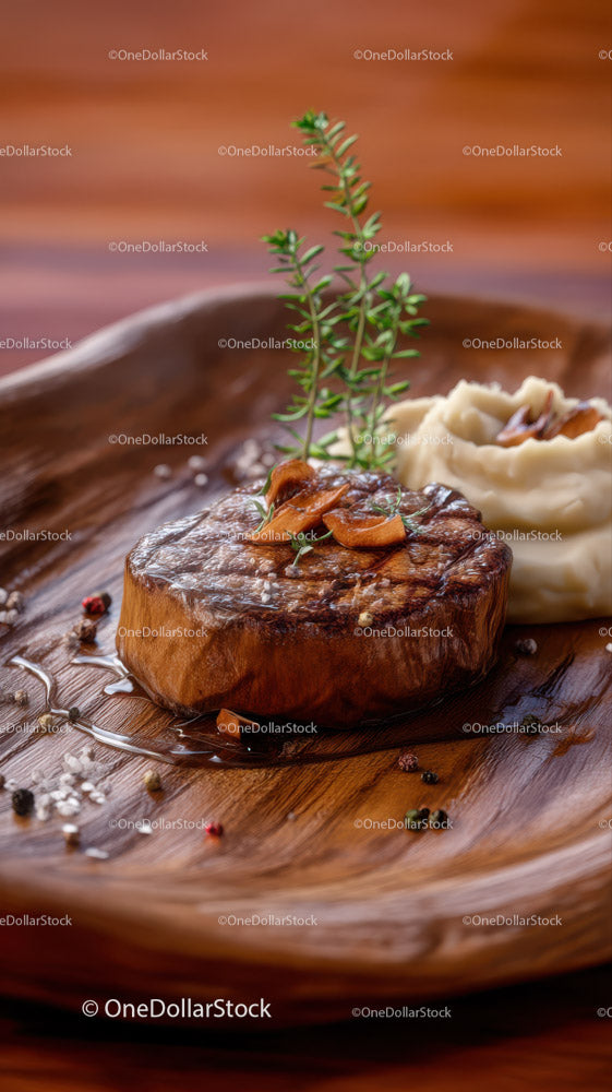 Wykwintny smażony filet mignon z puree ziemniaczanym i ziołowymi dodatkami