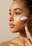 Woman Using Jade Roller for Facial Skin Rejuvenation and Glow