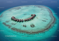 Tropical Overwater Bungalows Surrounded by Crystal Clear Turquoise Waters