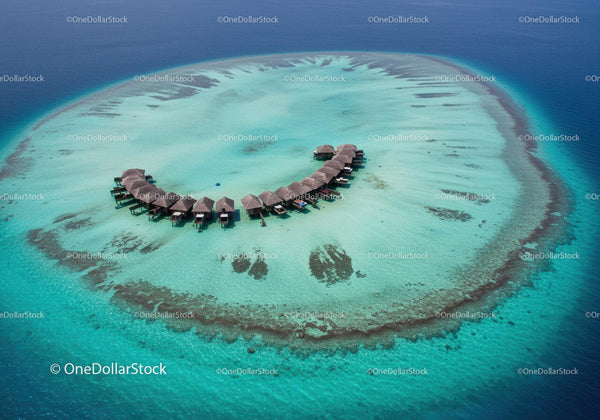 Tropical Overwater Bungalows Surrounded by Crystal Clear Turquoise Waters