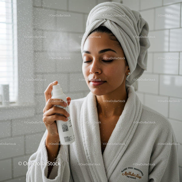 Woman Spraying Facial Mist for Refreshing Skin Care Routine