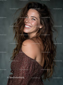 Vibrant Young Woman with Wavy Hair and Bright Smile