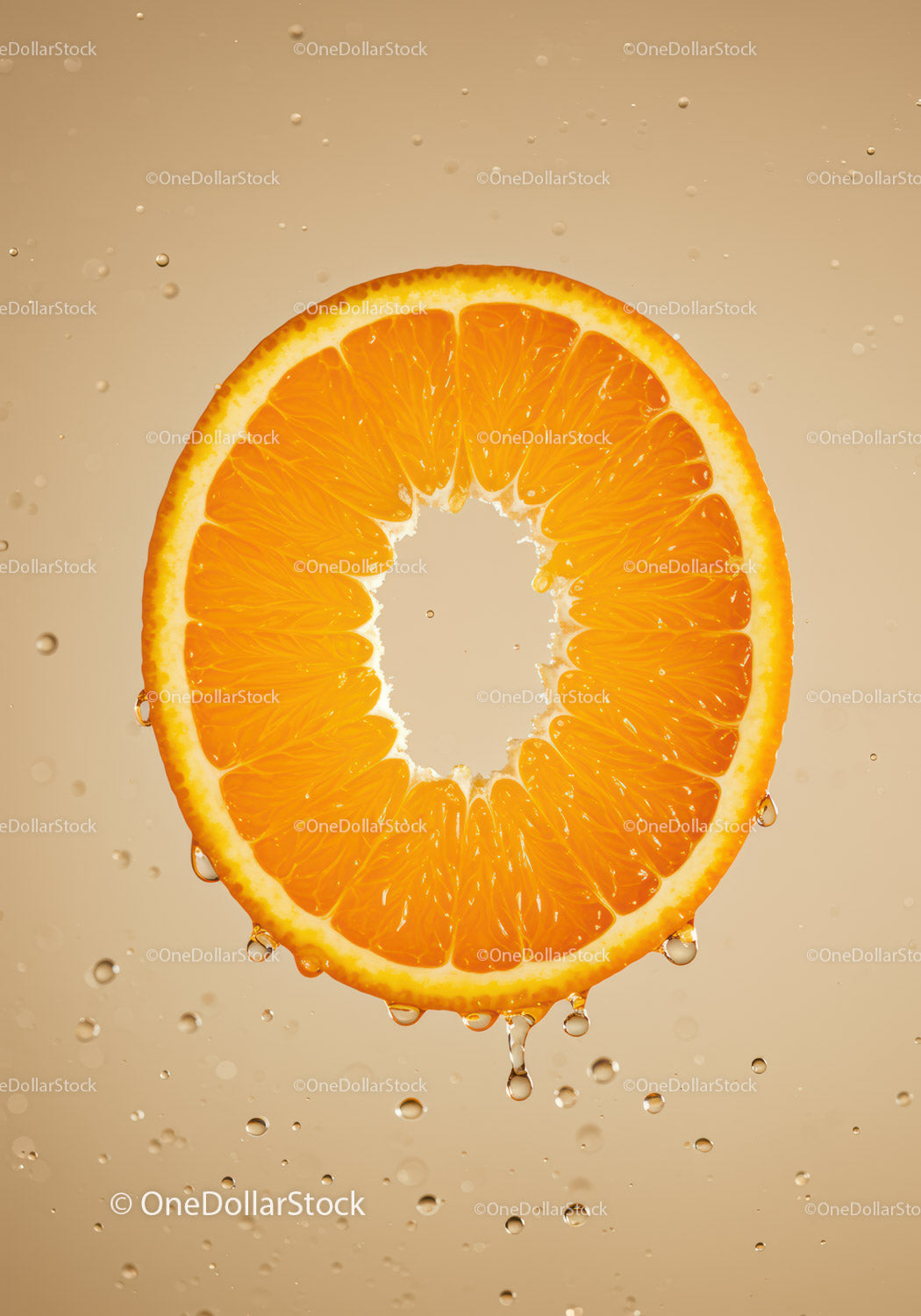 Close Up of Fresh Orange Slice with Water Droplets