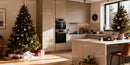 Cozy modern kitchen decorated for Christmas celebration