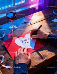 Writing a Heartfelt Valentine Message by Window Light